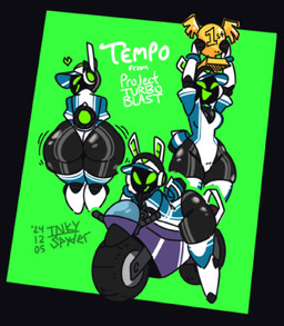 anthro armor award big_butt breasts butt cleavage clothed clothing electronics female green_eyes green_inner_ear green_mouth hat headgear headphones headset headwear helmet huge_butt long_ears machine motion_lines motorcycle open_mouth open_smile presenting presenting_hindquarters rear_view screen screen_face smile solo text thick_thighs trophy vehicle white_ears wide_hips inkyspyder project_turboblast tempo_(project_turboblast) lagomorph leporid mammal rabbit robot robot_anthro 2024 artist_name english_text hi_res multiple_images signature