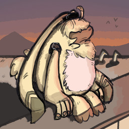 anthro belt fluffy fur hair hair_over_eyes long_ears male ponytail_ears sitting solo sunset yellow_body yellow_fur guessilldie bandai_namco digimon digimon_ghost_game angoramon digimon_(species) lagomorph leporid mammal rabbit 1:1 hi_res