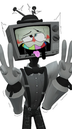ahegao bow_tie bowler_hat cathode_ray_tube clothed clothed_male clothing cross-eyed electronics eyes_rolled_up for_a_head hat headgear headwear looking_pleasured male screen screen_face shaking simple_background solo suspenders television tongue tongue_out white_background goodbudsog glitch_productions smg4 mr._puzzles object_head screen_head tv_head 9:16 hi_res