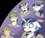 2014 6:5 anthro blonde_hair blue_eyes blue_hair confusion equid equine eyes_closed friendship_is_magic fur hair hasbro horn human human_to_anthro male mammal my_little_pony mythological_creature mythological_equine mythology open_mouth pain scared shining_armor_(mlp) solo species_transformation tf-sential tf_into_fictional_character transformation unicorn white_body white_fur