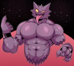 5_fingers abs anthro anthrofied claws fingers floating_hands humanoid_hands male muscular muscular_male open_mouth orange_eyes pecs solo tongue tongue_out wristband yellow_sclera aguamojada12 nintendo pokemon generation_1_pokemon ghost haunter pokemon_(species) spirit 2021 colored hi_res signature