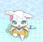 anthro blush bracelet clothing fluffy fluffy_tail jewelry looking_at_viewer looking_up necklace seductive smile solo swimming_pool swimwear tail tile water wet nosen jewelpet sanrio sega sega_fave larimar_(jewelpet) arctic_fox canid canine fox mammal true_fox low_res