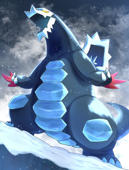 3_fingers 3_toes ambiguous_feral ambiguous_gender biped black_body black_scales black_tail claw_fingers claw_toes claws cloud feet feral fingers grey_body grey_claws long_neck open_mouth outside pupils scales semi-anthro snout snow snowing solo standing tail tailbutt tapering_tail thick_tail toes white_claws wide_crotch yellow_eyes yellow_pupils yellow_sclera rumine nintendo pokemon baxcalibur generation_9_pokemon pokemon_(species) scalie 2025 hi_res shaded