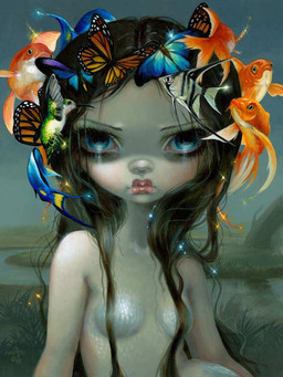 ambiguous_gender breasts detailed_background eyebrows eyelashes feathers female feral fin group hair lips long_hair looking_at_viewer makeup not_furry plant pupils scaled_breasts scales split_form tail tail_fin thick_lips water wings jasmine_becket-griffith apodiform arthropod avian bird butterfly cyprinid cypriniform fish goldfish humanoid hummingbird insect lepidopteran mammal marine merfolk formal_art painting_(artwork) traditional_media_(artwork) traditional_painting_(artwork)