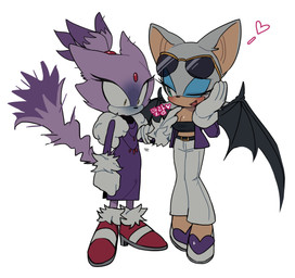 annoyed anthro blush bottomwear breast_envy breasts cleavage clothed clothing crop_top dress duo eyeshadow eyewear eyewear_on_head female footwear fur gloves hair hand_on_breast handwear heart_symbol jacket jealous makeup messy_fur pants purple_body purple_fur shirt shoes sunglasses sunglasses_on_head text topwear white_hair wings roastedgarlics2 sega sonic_the_hedgehog_(series) the_murder_of_sonic_the_hedgehog blaze_the_cat rouge_the_bat bat domestic_cat felid feline felis mammal hi_res translation_request