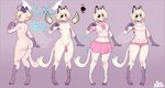 anthro blonde_hair bottomwear breasts butt clothed clothing genitals gynomorph hair intersex legwear penis short skirt small_breasts solo thigh_highs seyferwolf angel_(seyferwolf) domestic_cat felid feline felis mammal hi_res model_sheet trans_(lore) trans_woman_(lore)