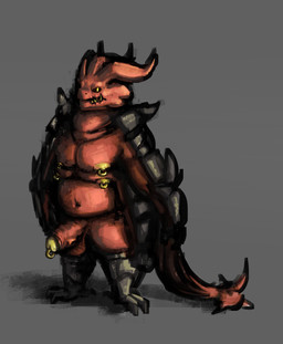 4_hands anthro armor_plates genital_piercing genitals horn male multi_hand nipple_piercing nipples penis penis_piercing piercing solo spiked_tail spikes spikes_(anatomy) tail demon hi_res