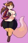 allysia_(killy) anthro athletic_wear belly big_breasts bikini bikini_top blush bodily_fluids bottomwear breast_squish breasts canid canine clothing curvy_figure digital_media_(artwork) female female_anthro fox hair jogging mammal ponytail satanickpaws shorts simple_background slightly_chubby solo squish sweat sweaty_belly sweaty_breasts swimwear thick_thighs tight_top track_jacket wide_hips