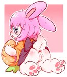 anthro anus blush bottomless butt clothed clothing dress exposed female fur genitals hair kneeling looking_at_viewer looking_back no_underwear pink_eyes pink_hair pussy rear_view solo white_body white_fur young young_anthro young_female huli_zhen_jun yakami_hime_anime shirousagi lagomorph leporid mammal rabbit hi_res