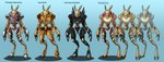 2_toes 3_fingers ambiguous_gender antennae_(anatomy) anthro blue_background blue_eyes chest_tuft clothed clothing feet fingers group red_eyes simple_background text toes tuft yellow_eyes cryophase metroid metroid_prime metroid_prime_2 nintendo arthropod luminoth absurd_res english_text hi_res