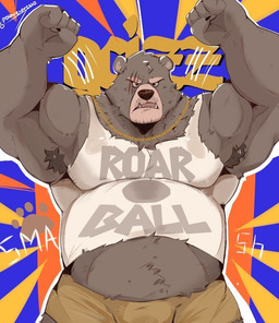 anthro armpit_hair body_hair bottomwear brown_body brown_fur clothing eye_scar facial_scar fur gold_(metal) gold_jewelry gold_necklace jewelry male musclegut muscular muscular_anthro muscular_male necklace scar shirt shorts solo tan_bottomwear tan_clothing tan_shorts text text_on_clothing text_on_shirt text_on_topwear topwear white_clothing white_shirt white_topwear polarexpresso goat_(movie) sony_corporation sony_pictures grizz_(goat) bear brown_bear grizzly_bear mammal ursine 2026 digital_media_(artwork) english_text
