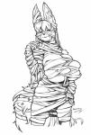 anthro bandage big_breasts big_ears breasts cheek_tuft chest_tuft cleavage clothed clothing costume eyelashes facial_tuft female holidays huge_breasts inner_ear_fluff mummy_costume mummy_wrappings solo tuft sanny halloween loyse canid canine fennec_fox fox mammal true_fox 2017 black_and_white hi_res monochrome