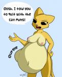 anthro belly big_belly breasts bulge female female_pred fur navel nipples nude open_mouth solo vore yellow_body yellow_fur waismuth microsoft prequel_adventure the_elder_scrolls katia_managan felid khajiit mammal 2016 hi_res