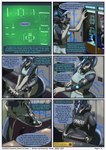arm_braces blue_hair dialogue echoes_of_choice facial_hair fantasy goatee hair horn leg_braces mohawk piercing red_eyes scar science_fiction fleety_(artist) fleety_(character) canid canine canis mammal valkwulf wolf absurd_res comic hi_res herm_(lore)