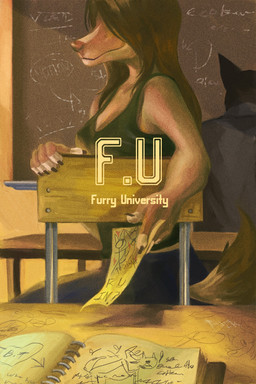 all_fours ambiguous_gender anthro arrow_through_heart chalkboard classroom clothed clothing doggystyle drawing_(object) drawing_in_a_drawing duo female from_behind_position fur hair heart_symbol information_board inside school sex sitting smile solo_focus text title tenaflux thecrazydragon canid canine mammal 2:3 comic cover cover_art cover_page english_text hi_res