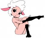 anthro biped breasts cleavage clothed clothing eyeshadow female legwear looking_at_viewer makeup nude sitting smile solo stockings smekbo droopy_(series) metro-goldwyn-mayer sheep_wrecked leggy_lamb bovid caprine mammal sheep