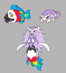 6_limbs absurd_res ambiguous_gender animal_humanoid anthro arthropod arthropod_humanoid blue_fin bright_colors carapace crustacean crustacean_humanoid darksilvania evolution evolution_(transformation) fakemon fangs female fin fish fusion group hi_res humanoid isopod_humanoid isopoda malacostracan marine membrane_(anatomy) mermaid_tail nintendo parascylla parasite pokemon pokemon_(species) pupils red_eyes simple_background slit_pupils tail tail_fin teeth tongue-eating_louse transformation trio webbed_hands x_eyes yellow_eyes