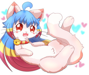 alternate_species ambiguous_gender bell bell_collar belly blonde_hair blue_hair blush collar feral fur hair heart_background long_hair looking_at_viewer lying multicolored_body multicolored_fur multicolored_hair nude on_back open_mouth pattern_background paws pink_body pink_ears pink_fur pink_hair pink_tail red_eyes simple_background smile solo tail tuft two_tone_body two_tone_fur two_tone_tail whiskers white_belly white_body white_fur white_tail misumasu sakura_(misumasu) domestic_cat felid feline felis mammal 2021 colored digital_drawing_(artwork) digital_media_(artwork) hi_res shaded female_(lore)