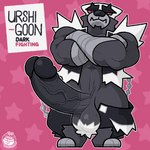 anthro balls black_body bottomwear bottomwear_down clothed clothing crossed_arms erection fur fusion genitals humanoid_genitalia humanoid_penis looking_at_viewer male muscular muscular_male pants pants_down partially_clothed penis pokemon_fusion simple_background solo standing text ursa-m1nor fakemon nintendo pokemon generation_8_pokemon hybrid legendary_pokemon mammal obstagoon pokemon_(species) single_strike_style_urshifu urshifu 1:1 absurd_res digital_media_(artwork) english_text hi_res