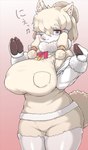 alpaca_tail anthro bangs big_breasts blonde_hair bottomwear breasts clothing female hair hair_over_eye hooves horizontal_pupils huge_breasts long_sleeves looking_at_viewer one_eye_obstructed pupils purple_eyes shirt shorts smile solo sweater sweater_vest topwear vest tanaka_kusao kemono_friends suri_alpaca_(kemono_friends) alpaca alpaca_humanoid animal_humanoid camelid camelid_humanoid humanoid mammal mammal_humanoid digital_media_(artwork) hi_res shaded