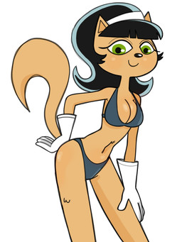 accessory anthro bikini black_hair breasts cleavage clothed clothing female front_view fur fur_tuft gloves green_eyes hair hair_accessory hairband hand_on_hip handwear looking_at_viewer pose simple_background slim smile solo standing swimwear tan_body thigh_gap tuft two-piece_swimsuit white_background fabzkun nickelodeon t.u.f.f._puppy kitty_katswell domestic_cat felid feline felis mammal 2025 3:4 colored hi_res portrait three-quarter_portrait