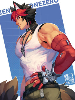 anthro biceps choker clothing facial_scar hair jewelry male muscular muscular_male necklace pecs red_hair scar shirt solo tank_top topwear dango_kohai mihoyo zenless_zone_zero komano_manato animal_humanoid canid canid_humanoid canine canine_humanoid dog_humanoid humanoid mammal mammal_humanoid 3:4 hi_res