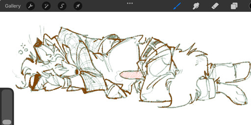 anthro belt bodily_fluids bottomwear clothed clothing drawing_program dripping flannel_shirt genital_fluids genitals hug hugging_object hugging_pillow lying male on_side open_bottomwear open_clothing open_pants pants penis pillow precum precum_drip sleeping solo tail topwear user_interface serpent_x canid canine fox mammal hi_res sketch