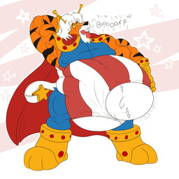 anthro belly belt big_belly bloated burping male musclegut muscular open_belt overweight solo standing eggo21 cartoon_network foster's_home_for_imaginary_friends blake_superior felid imaginary_friend mammal pantherine tiger 1:1 absurd_res hi_res