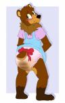 anthro biped black_nose blush brown_body brown_fur clothed clothing diaper feces fur looking_back rear_view scatplay soiled_diaper soiling solo unclean_diaper used_diaper wearing_diaper tailbiter mock_(character) mockthebear bear brown_bear mammal ursine hi_res