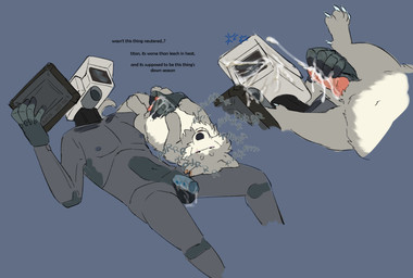 animal_genitalia animal_penis bestiality bodily_fluids canine_genitalia canine_penis claws cum duo erection feral for_a_head fur genital_fluids genitals handjob humanoid_genitalia humanoid_penis interspecies knot larger_male machine male nude penile penile_spines penis scar sex simple_background size_difference small_penis tail text torn_ear puppyratcat mythology skibidi_toilet avaya_(puppyratcat) cameraman_(skibidi_toilet) canid canine canis domestic_dog dragon humanoid hybrid mammal mythological_creature mythological_scalie object_head robot scalie english_text hi_res