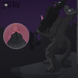 anal anal_orgasm anal_penetration anthro big_penis black_body black_feathers bodily_fluids brown_eyes butt claws crouching duo ejaculation feather_hair feathers genital_fluids genitals hands-free hands_on_legs heart_eyes heart_symbol horn inanimate_transformation leaking_precum male male/male motion_lines muscular muscular_anthro muscular_male night nude orgasm penetration penis petrification precum pseudo_hair sculpture sex smile statue tail tail_feathers tongue tongue_out transformation vein veiny_penis zoom_in corvidcharacter gay'gl_(corvidcharacter) jackie_(corvidcharacter) animate_inanimate avian bird corvid corvus_(genus) gargoyle oscine passerine raven 1:1 2026 hi_res watermark