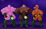 alternate_rainbow_pride_colors anthro armwear back_muscles beak big_bulge big_muscles black_clothing black_gloves black_handwear blue_eyes brown_body brown_feathers bulge butt clothed clothing feathers gloves gold_nipples green_armwear green_clothing green_lantern_ring green_legwear group hand_on_butt hand_on_own_butt hand_on_pecs handwear huge_muscles humanoid_pointy_ears legwear lgbt_pride male mankini mask multicolored_clothing muscular muscular_male nipples orange_body orange_butt pink_body pink_nipples pride_colors rainbow_clothing red_eyes ring skimpy sky star starry_sky superhero trio uniform 69yano69 dc_comics green_lantern young_justice kilowog rainbow_patriot tomar-re accipitrid accipitriform alien avian bald_eagle bird bolovaxian eagle humanoid sea_eagle xudarian absurd_res hi_res