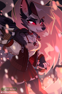 anthro biped blush bottomwear bra breasts claws clothed clothed_anthro clothed_female clothing female fingers front_view fully_clothed fully_clothed_anthro fully_clothed_female fur hair looking_at_viewer smile solo tail teeth topwear underwear skeleion hellaverse helluva_boss mythology loona_(helluva_boss) canid canid_demon canine demon hellhound mammal mythological_canine mythological_creature 2025 digital_drawing_(artwork) digital_media_(artwork) hi_res