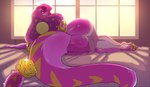 anthro big_butt big_tail biped butt eyelashes fangs female fur furgonomics furry-specific_piercing hair huge_butt huge_tail long_tail looking_at_viewer looking_back lying on_side pawpads piercing pink_body pink_fur pink_hair pupils rear_view snake_hood solo tail teeth thick_thighs wide_hips window tutifruti_(artist) cobra furred_scalie hybrid reptile scalie snake hi_res