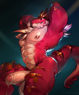 abs anthro anthrofied balls big_balls big_penis bodily_fluids dark_nipples dripping erection foreskin fur genital_fluids genitals glans gold_scales grin hands_behind_head humanoid_genitalia humanoid_penis leaking looking_at_viewer male male_anthro manly multicolored_tail muscular muscular_anthro muscular_male nipples non-mammal_balls non-mammal_nipples nude partially_retracted_foreskin pecs penis pink_glans pose precum red_body red_scales red_tail scales simple_background smile solo standing tail teeth white_balls white_body white_fur white_penis white_skin white_tail darkgem nintendo pokemon dinosaur fossil_pokemon generation_6_pokemon pokemon_(species) prehistoric_species reptile scalie tyrantrum 2019