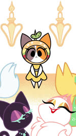 anthro blush classy clothed clothing cocktail_dress compliment costume crowd daww dress duo eyelashes fancy_clothing fancy_dress female female/female feral fluffy fluffy_tail food_costume fur furry_wearing_fursuit fursuit group hair hat headgear headwear makeup mottled neck_tuft piebald smile tail text tuft kyrakupetsky chikn_nuggit cheezborger_(chikn_nuggit) cofi_(chikn_nuggit) bovid bovine calico_cat caprine domestic_cat felid feline felis mammal sheep 2022 2d_animation 9:16 animated digital_media_(artwork) english_text short_playtime sound voice_acted webm