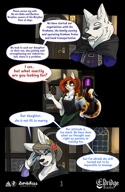 anthro beard blue_eyes cloak clothing crystal dialogue dress eyes_closed facial_hair female fur inside male mustache orange_body text white_body witchcraft zombikiss eldridge_binds hazel_(eb) calico_cat canid canine canis domestic_cat domestic_dog felid feline felis mammal nordic_sled_dog spitz comic english_text hi_res url