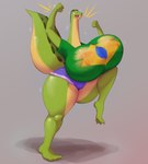 anthro big_breasts bottomwear brazil breasts clothing female green_body huge_breasts nipples orange_nipples shirt shorts solo tail thick_thighs topwear translucent translucent_clothing jovi_cap dotty_(jovi_cap) alligator alligatorid crocodilian reptile scalie absurd_res hi_res