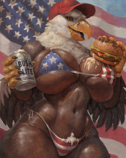 anthro baseball_cap_only beverage_can big_breasts breasts brown_body brown_feathers burger can claws container curvy_figure feathered_wings feathers female food holding_burger holding_can holding_container holding_food holding_object holidays huge_breasts non-mammal_breasts solo thick_thighs wide_hips wings upai 4th_of_july american_eagle accipitrid accipitriform avian bald_eagle bird eagle sea_eagle 4:5 hi_res