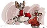 anthro big_breasts big_butt bottomwear breasts brown_body brown_fur buckteeth buckteeth_(lower_incisors) butt clothing eyes_closed female fur huge_breasts one-piece_swimsuit open_mouth red_eyes shorts solo swimwear tan_body tan_fur teeth thick_thighs topwear dutch_(artist) almond_(dutch) mammal mouse murid murine rodent siamese_mouse 2024 digital_media_(artwork) hi_res