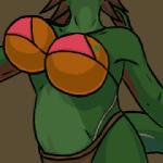 bikini breasts clothing female food fruit green_body green_skin humor plant seductive solo swimwear two-piece_swimsuit what ramul overlord_(game) minion_(overlord) 1:1 2d_animation animated frame_by_frame low_res short_playtime thumbnail