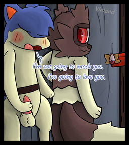anthro badge balls biped black_border border cloth dialogue duo fantasy genitals male male/male male_anthro penis semi-anthro speech_bubble text vinland nintendo pokemon pokemon_mystery_dungeon spike_chunsoft kwill_(infinitydoom) zigs_(infinitydoom) generation_2_pokemon generation_3_pokemon pokemon_(species) quilava zigzagoon comic cover_art digital_drawing_(artwork) digital_media_(artwork) english_text shaded simple_shading story
