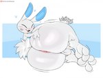 anthro anus backsack balls big_butt blue_body blue_fur blush butt fur genitals hand_on_butt heart_symbol huge_butt hyper male nude solo white_body white_fur jinu beta_pokemon_games nintendo pokemon beta_pokemon_(species) warabbit 2024 hi_res