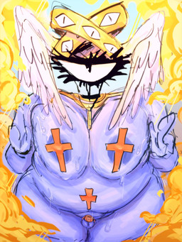 1_eye balls blue_body blue_skin chastity_cage chastity_device feathered_wings feathers for_a_head genitals half-closed_eyes head_wings jewelry makeup male mascara narrowed_eyes necklace overweight overweight_humanoid overweight_male pasties running_makeup running_mascara unusual_wing_placement white_body white_feathers wings gat0pussy24 angel angel_humanoid humanoid object_head 3:4 hi_res