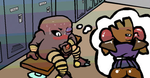 balls bench blush bodily_fluids bottomless boxing_gloves bruised bruised_eye butt clothed clothing defeated erection genitals gloves grin half-closed_eyes handwear locker locker_room looking_back male masturbation narrowed_eyes nude on_bench penile penile_masturbation penis sitting smile solo sweat thought_bubble wounded machv99 nintendo pokemon generation_1_pokemon hitmonchan hitmonlee humanoid pokemon_(species) digital_media_(artwork) microsoft_paint_(artwork)