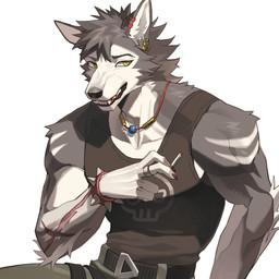 anthro belt cigarette claws clothing ear_piercing ear_ring eyebrows finger_claws hair jewelry looking_at_viewer male necklace piercing ring ring_piercing scar shirt simple_background solo tank_top topwear white_background dog23333 canid canine mammal 1:1 digital_drawing_(artwork) digital_media_(artwork) hi_res