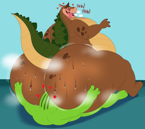 anthro belly big_butt blush bodily_fluids brown_body bubble_butt butt duo facesitting green_body heart_symbol huge_butt hyper hyper_butt male male/male musk obese obese_anthro obese_male overweight overweight_anthro overweight_male sitting_on_another sweat sweaty_butt thick_thighs tongue tongue_out megacoolbear activision crash_bandicoot_(series) dingodile canid canine canis crocodile crocodilian dingo hybrid mammal reptile scalie hi_res