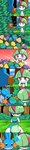 ambiguous_gender blue_body duo eating feral food forest fruit holding_food holding_object onomatopoeia open_mouth plant sound_effects surprise text tree white_body mgx0 nintendo pokemon "squirtle"_(swampert) yuno_(gardevoir) generation_3_pokemon humanoid mudkip pokemon_(species) ralts absurd_res comic hi_res long_image tall_image female_(lore) male_(lore)