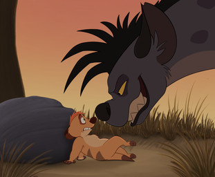 duo female female/female feral grass lying mohawk on_back plant rock scared sky smile teeth tree wide_eyed frassed disney the_lion_king shenzi_(the_lion_king) timon's_ma herpestid hyena mammal meerkat hi_res