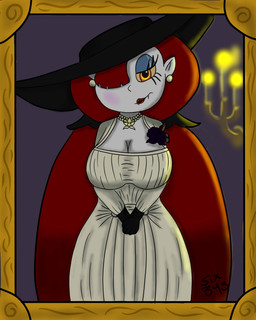 candelabra clothing cosplay crossover_cosplay dress female gem hat headgear headwear jewelry looking_at_viewer necklace not_furry pearl_(gem) pearl_necklace solo sun_hat sundress wide_brim_hat six343 capcom disney resident_evil star_vs._the_forces_of_evil alcina_dimitrescu hekapoo bow_experiment_(resident_evil) cadou_host_(resident_evil) humanoid vampire 4:5 absurd_res crossover hi_res